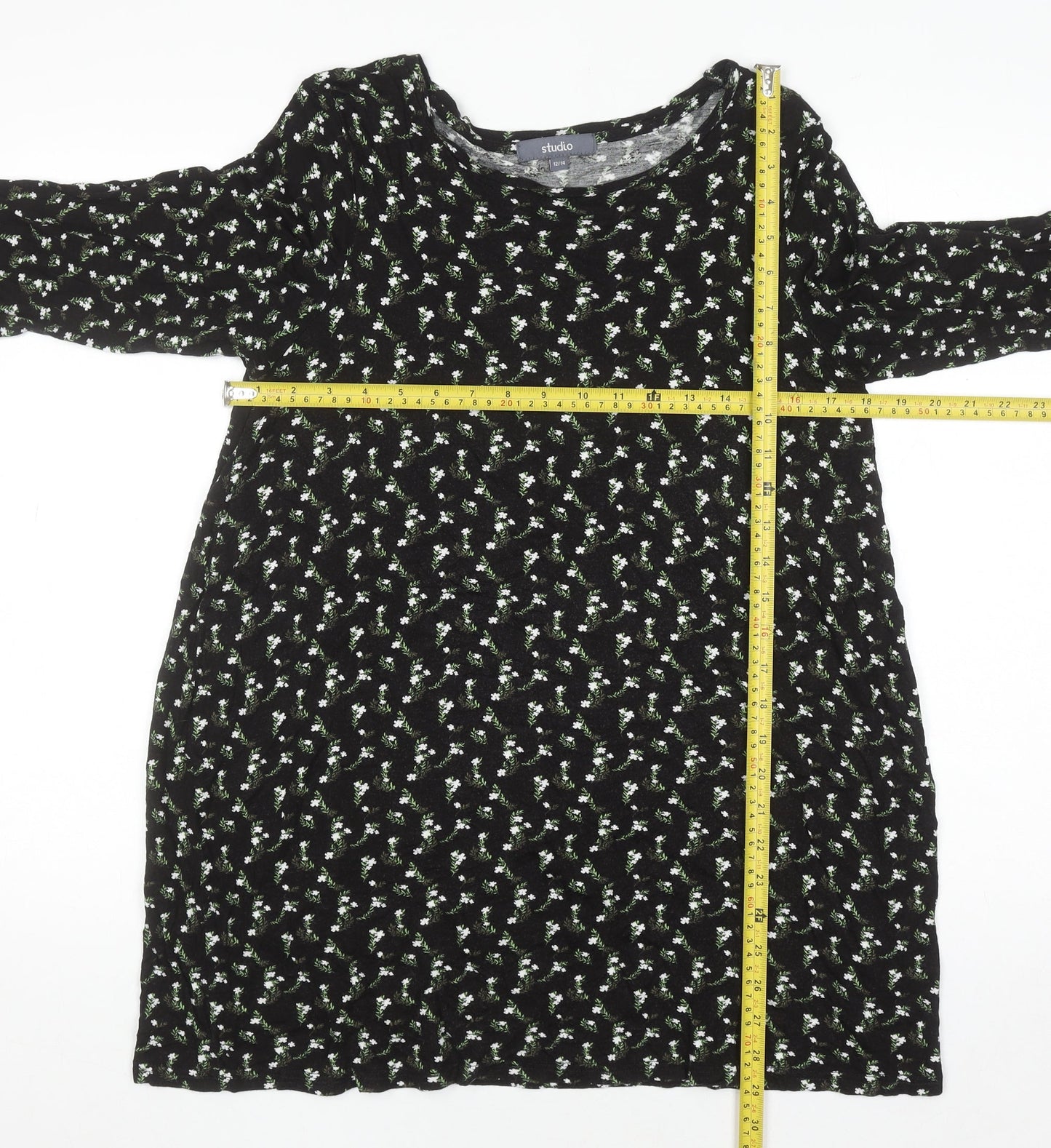 Womens UK Size 12/14 Studio Black Tunic Blouse