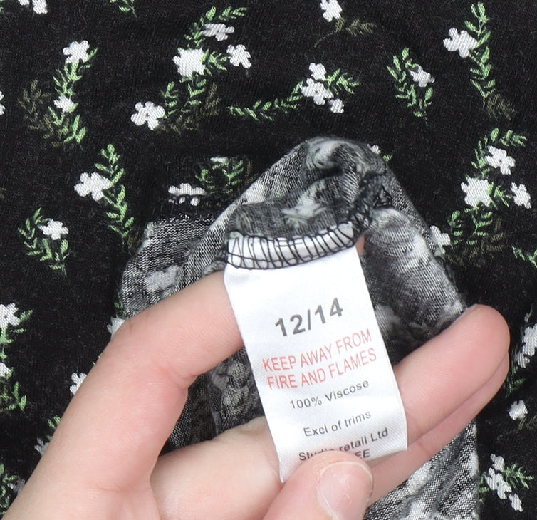 Womens UK Size 12/14 Studio Black Tunic Blouse