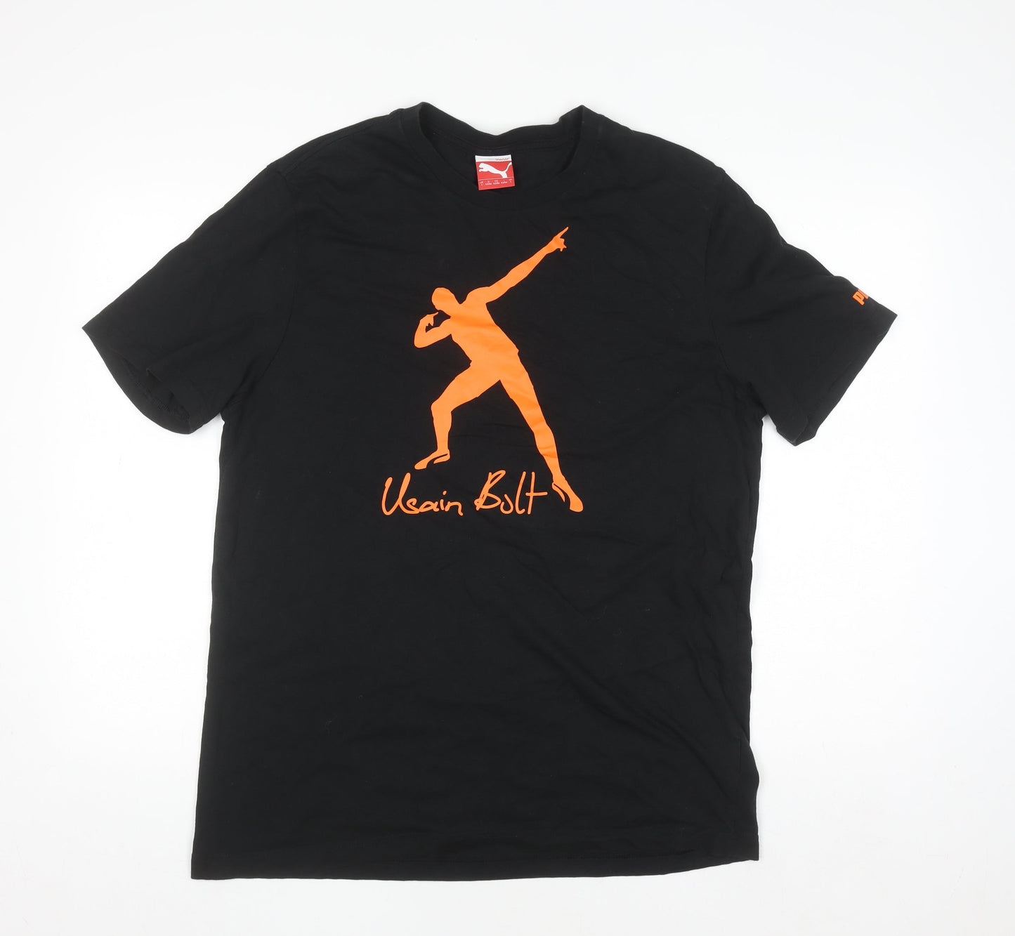 Puma Men’s Black Usain Bolt Graphic Short Sleeve Cotton T-Shirt Size L