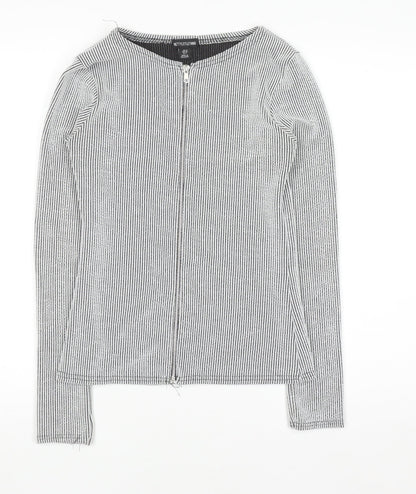 PrettyLittleThing Women’s Grey Striped Zip-Up Slim Jacket UK 10