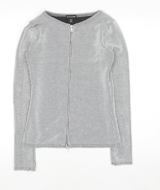 PrettyLittleThing Women’s Grey Striped Zip-Up Slim Jacket UK 10