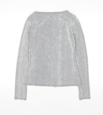 PrettyLittleThing Women’s Grey Striped Zip-Up Slim Jacket UK 10