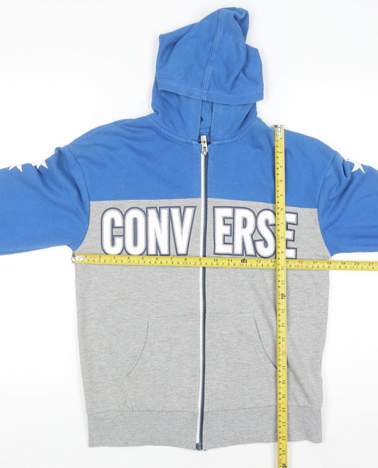 Converse Boys Blue Grey Full Zip Hoodie Size 12-13 Years Graphic Print