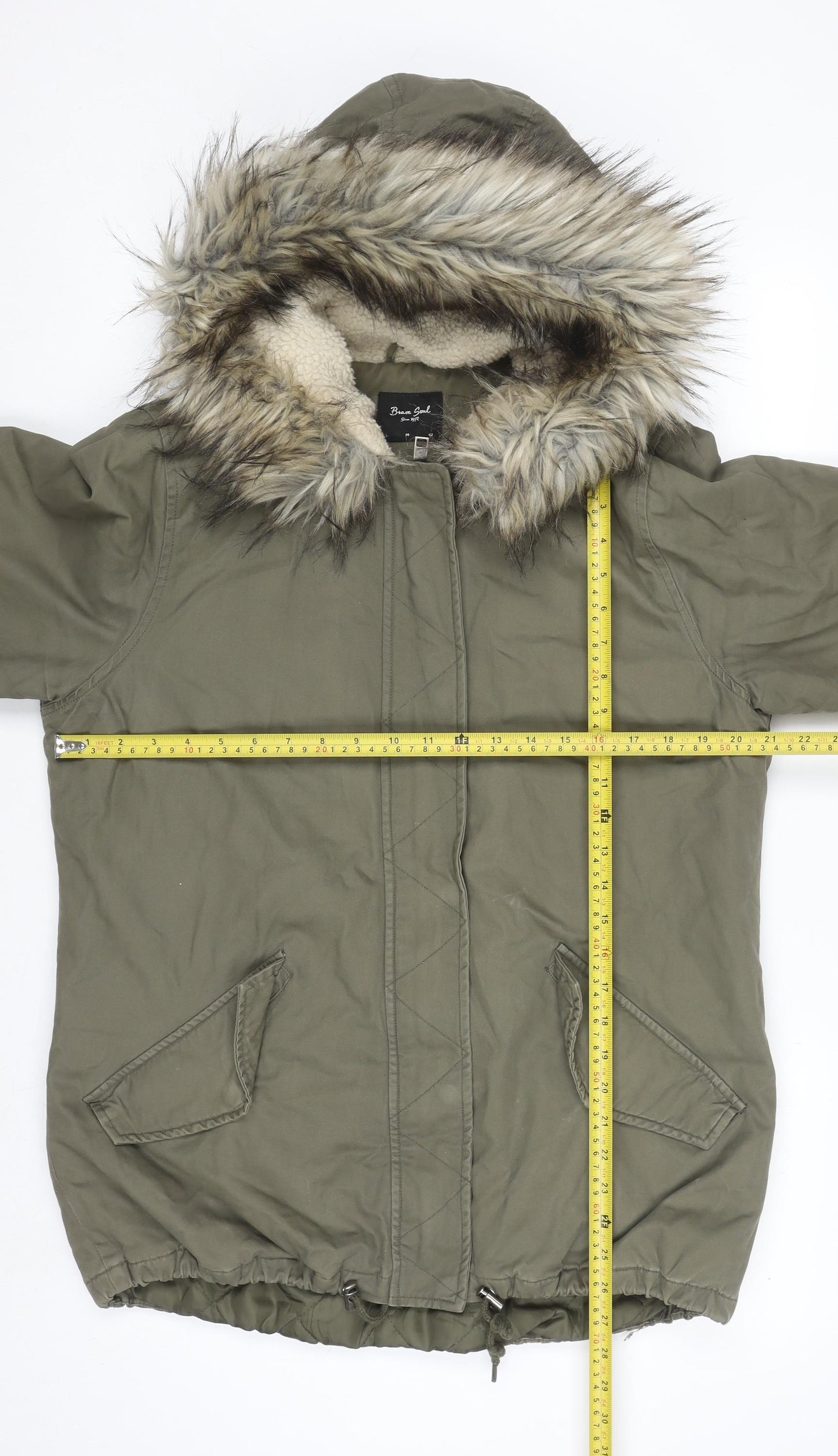 Womens UK Size 14 Brave Soul Green Parka Coat