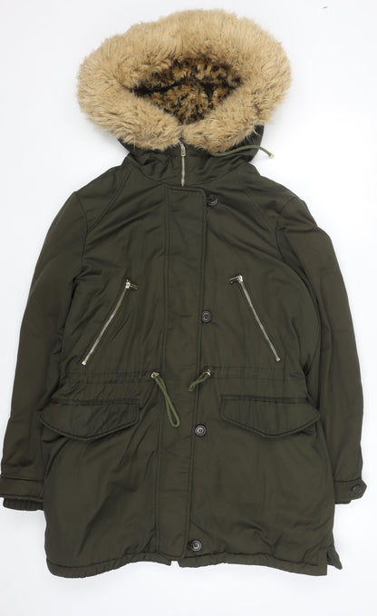 Womens UK Size 14 Zara Green Parka Coat