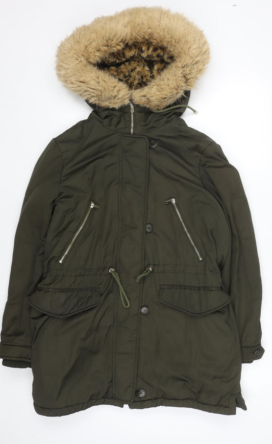 Womens UK Size 14 Zara Green Parka Coat