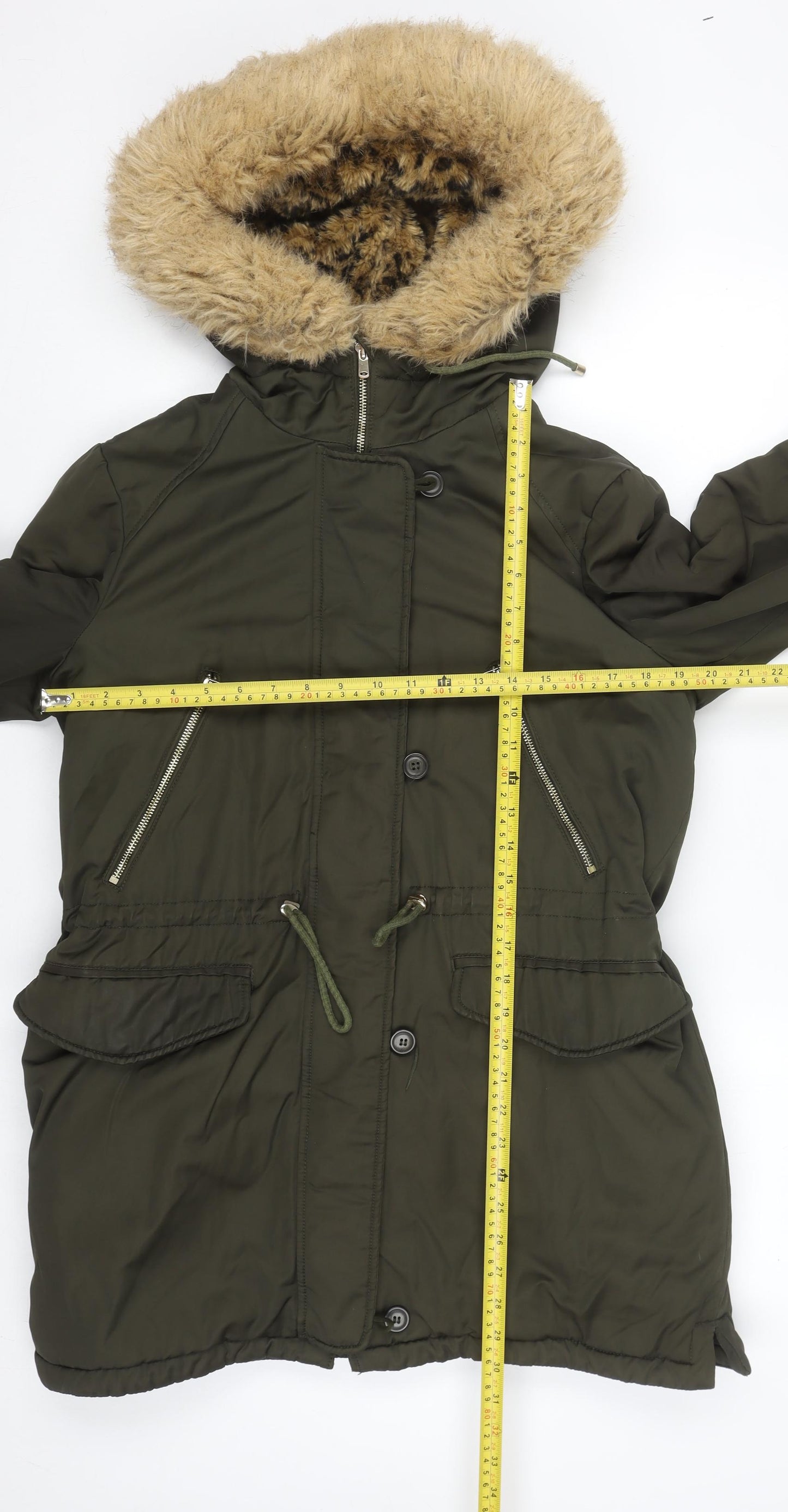 Womens UK Size 14 Zara Green Parka Coat
