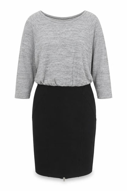 Mango Women Grey Black Sheath Dress Size 12 Knit Colourblock Zip