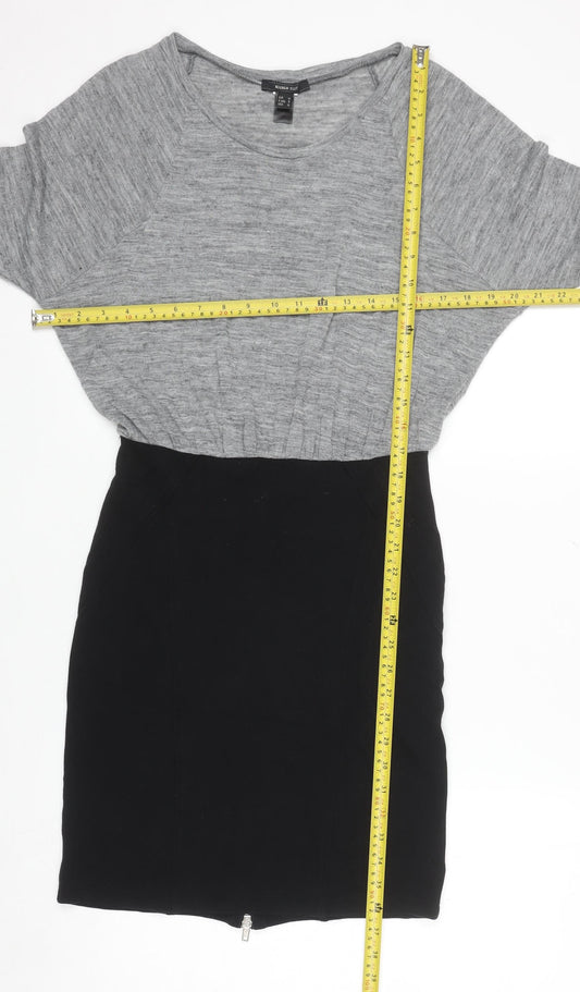 Mango Women Grey Black Sheath Dress Size 12 Knit Colourblock Zip