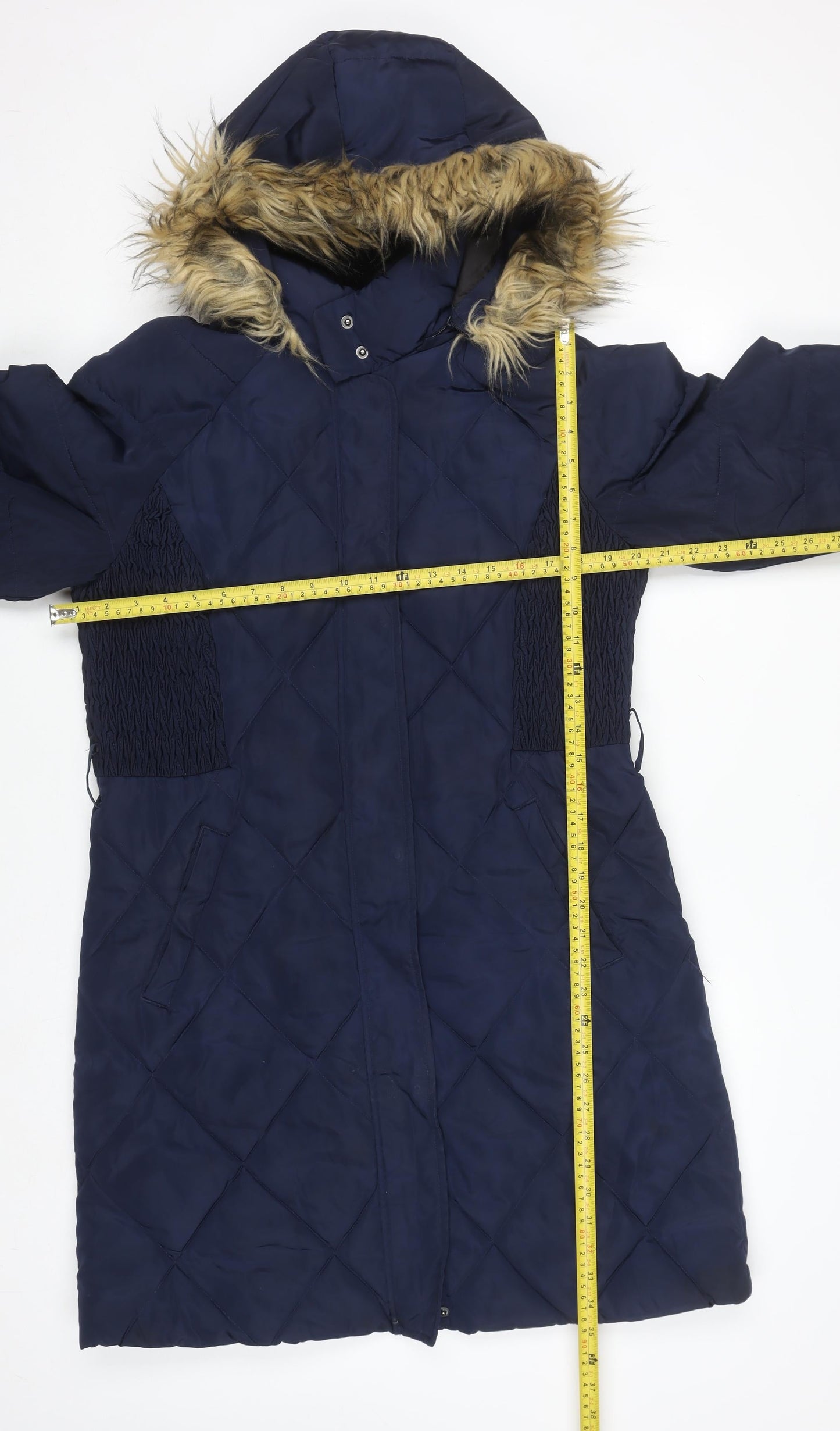 Tu Women Blue Size 14 Faux Fur Hooded Long Puffer Coat
