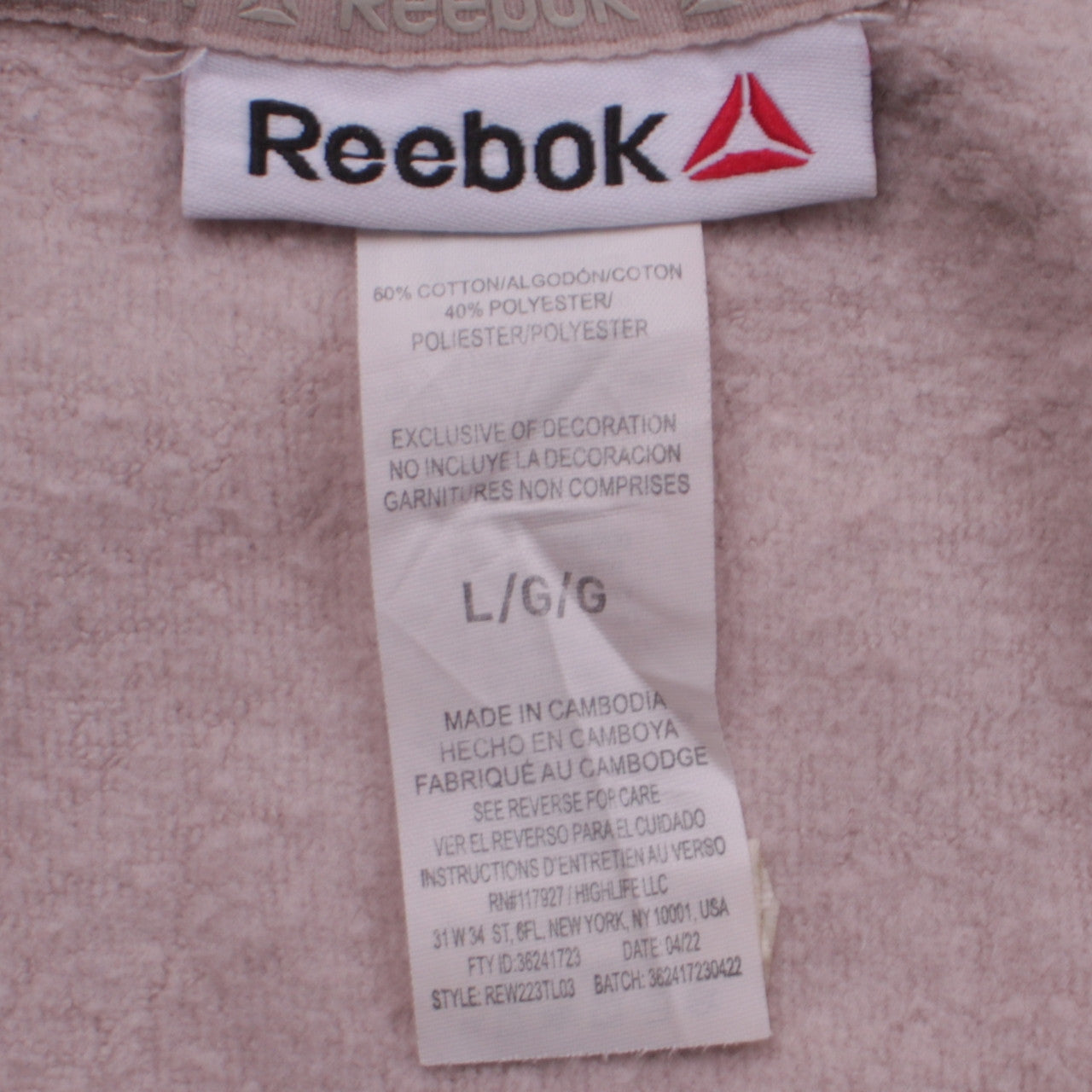 Womens UK Size L Reebok Beige Pullover Sweatshirt
