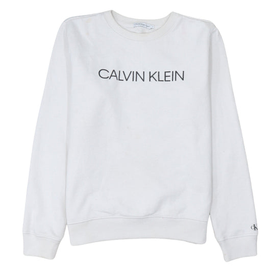 Womens UK Size 14 Calvin Klein Jeans White Pullover Sweatshirt