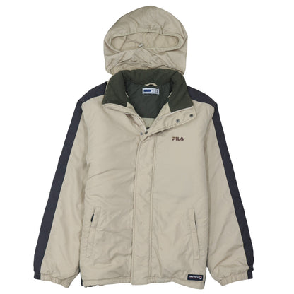 FILA Men Beige Hooded Puffer Jacket Size M Water Resistant Winter Coat