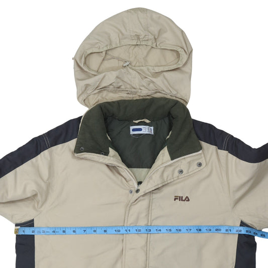 FILA Men Beige Hooded Puffer Jacket Size M Water Resistant Winter Coat