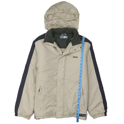 FILA Men Beige Hooded Puffer Jacket Size M Water Resistant Winter Coat
