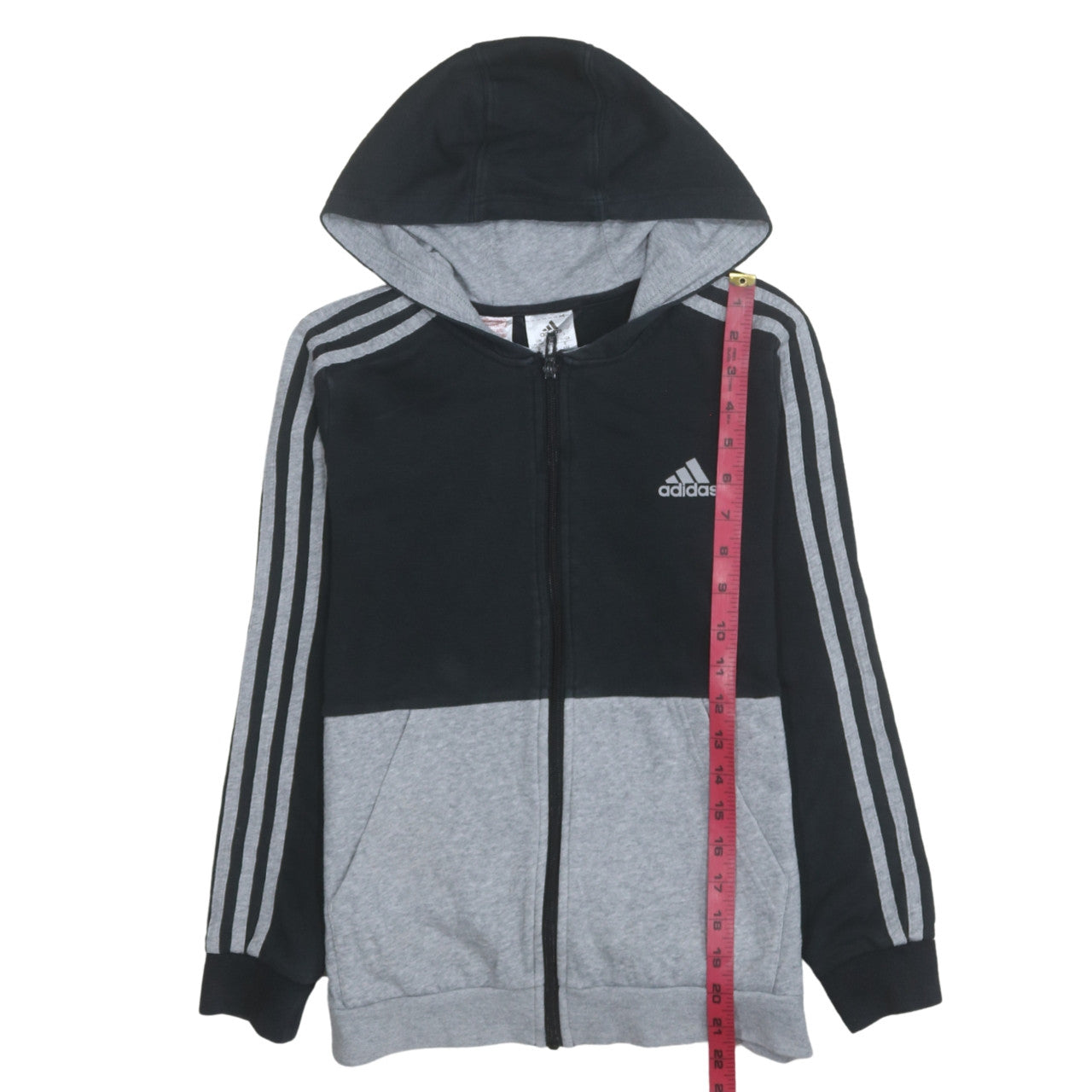 Adidas Boys Black & Grey Full Zip Hoodie 11-12 Years Cotton Blend