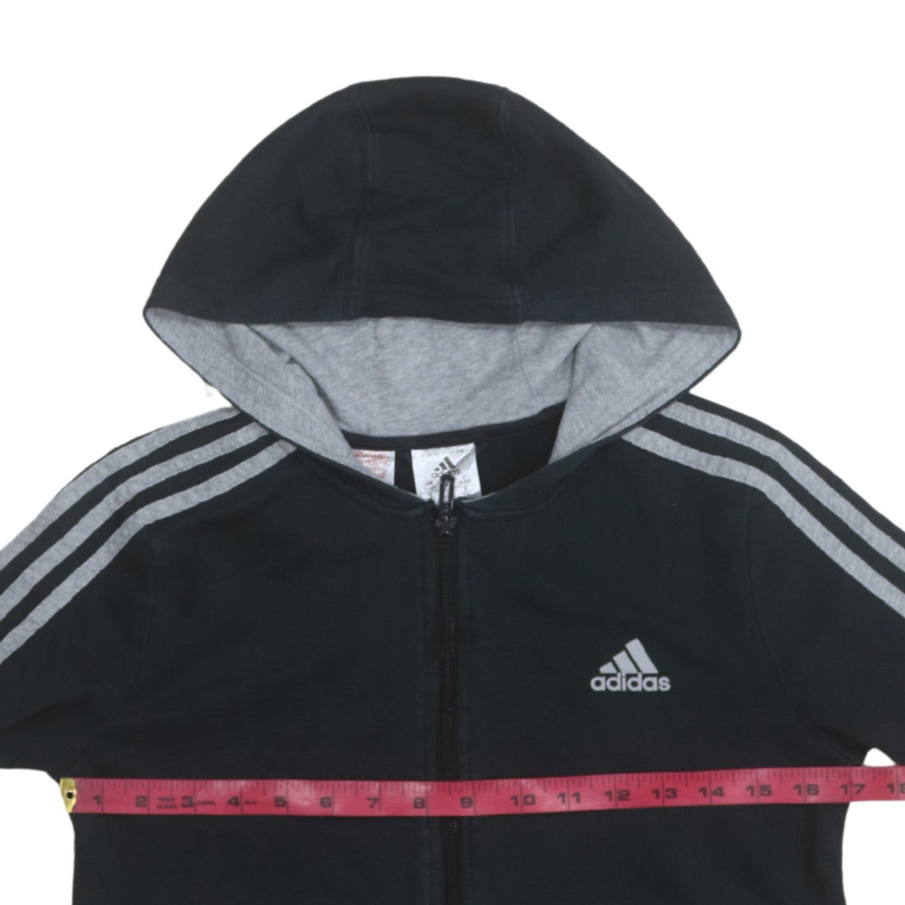 Adidas Boys Black & Grey Full Zip Hoodie 11-12 Years Cotton Blend