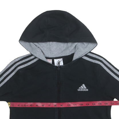 Adidas Boys Black & Grey Full Zip Hoodie 11-12 Years Cotton Blend