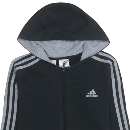 Adidas Boys Black & Grey Full Zip Hoodie 11-12 Years Cotton Blend