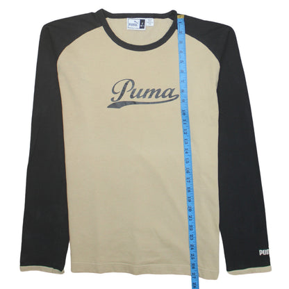 Puma Men Beige Black Long Sleeve Logo Crew Neck Cotton T-Shirt L