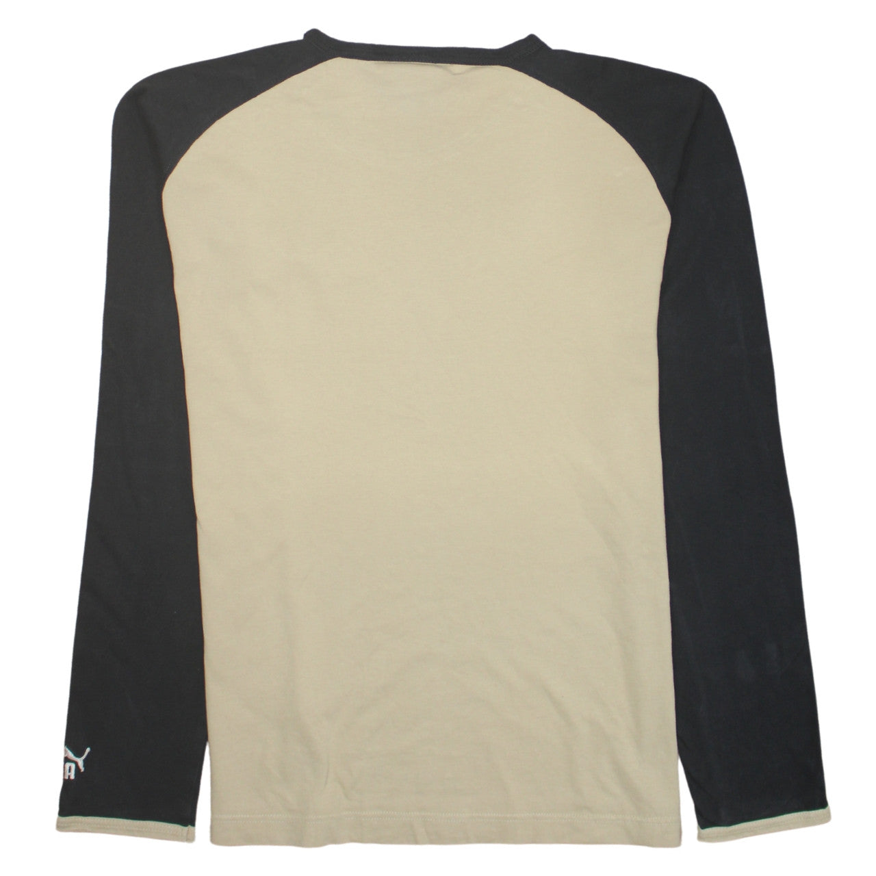 Puma Men Beige Black Long Sleeve Logo Crew Neck Cotton T-Shirt L