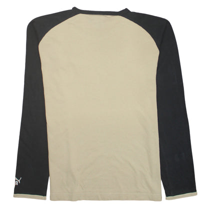Puma Men Beige Black Long Sleeve Logo Crew Neck Cotton T-Shirt L