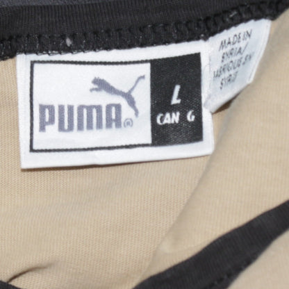 Puma Men Beige Black Long Sleeve Logo Crew Neck Cotton T-Shirt L
