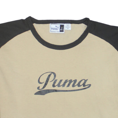 Puma Men Beige Black Long Sleeve Logo Crew Neck Cotton T-Shirt L