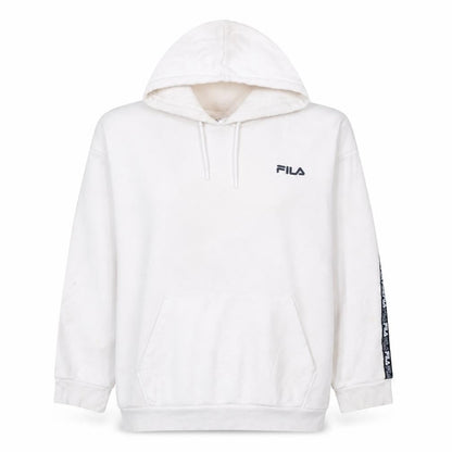 Fila Women's White Hoodie L Logo Tape Pullover Cotton Blend