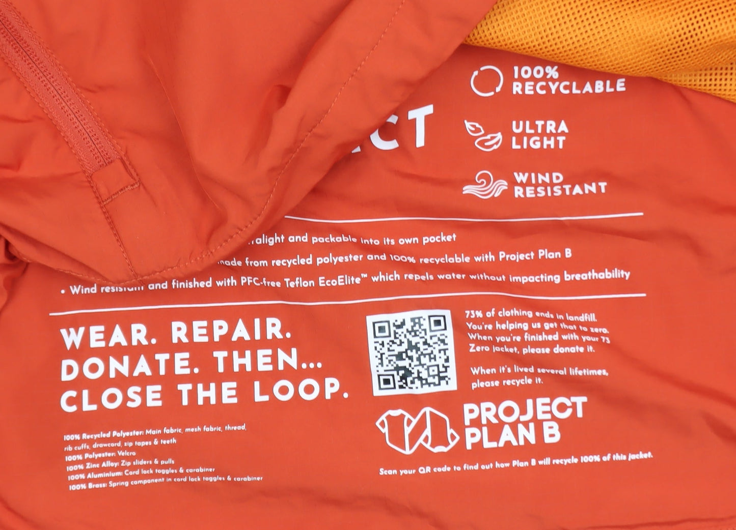 Mens UK Size L BAM Orange Windbreaker Coat