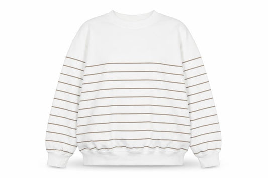 Front view of Dunnes Women Ivory Striped Pullover Sweatshirt, size S