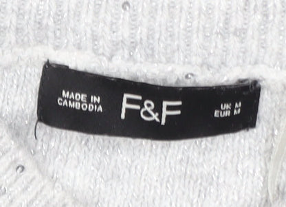Womens UK Size M F&F Grey Pullover Jumper