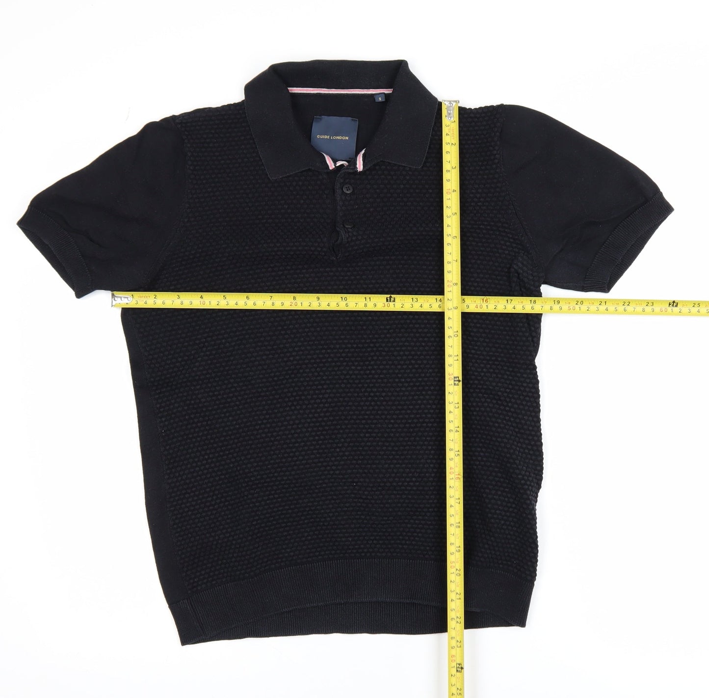 Guide London Men's Black Cotton Knitted Polo Shirt Size S