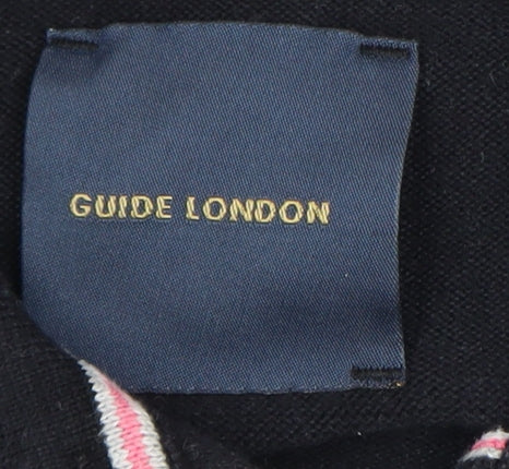 Guide London Men's Black Cotton Knitted Polo Shirt Size S