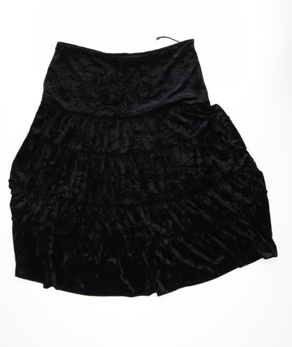 CMD Women Black Velvet Peasant Knee Length Skirt Size 16