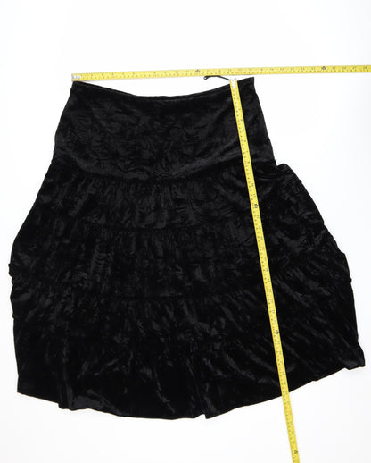 CMD Women Black Velvet Peasant Knee Length Skirt Size 16