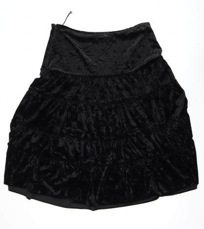 CMD Women Black Velvet Peasant Knee Length Skirt Size 16