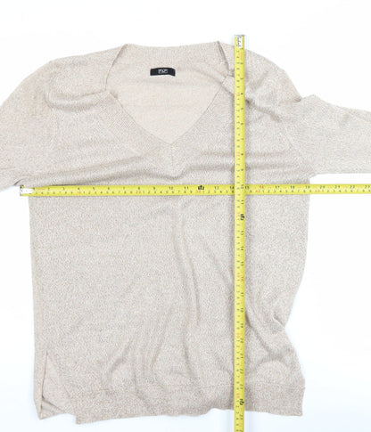 F&F Women’s Beige V-Neck Long Sleeve Pullover Jumper Size 12