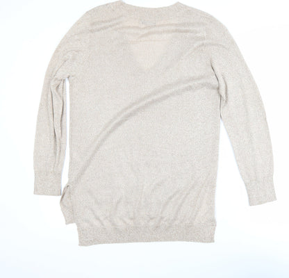 F&F Women’s Beige V-Neck Long Sleeve Pullover Jumper Size 12