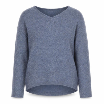 Gap Women's Blue Metallic V-Neck Pullover Jumper Size M