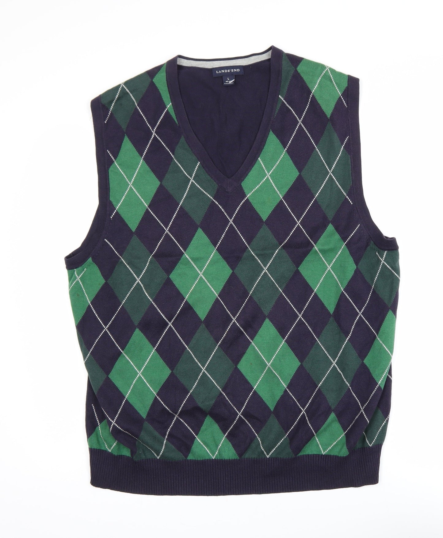 Mens UK Size L Lands’ End Blue Vest Jumper