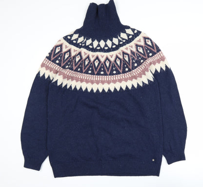 Fat Face Men’s Blue Fair Isle Roll Neck Wool Blend Jumper L