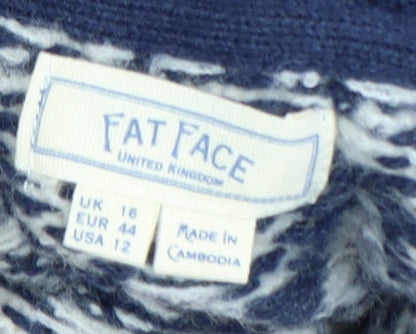 Fat Face Men’s Blue Fair Isle Roll Neck Wool Blend Jumper L