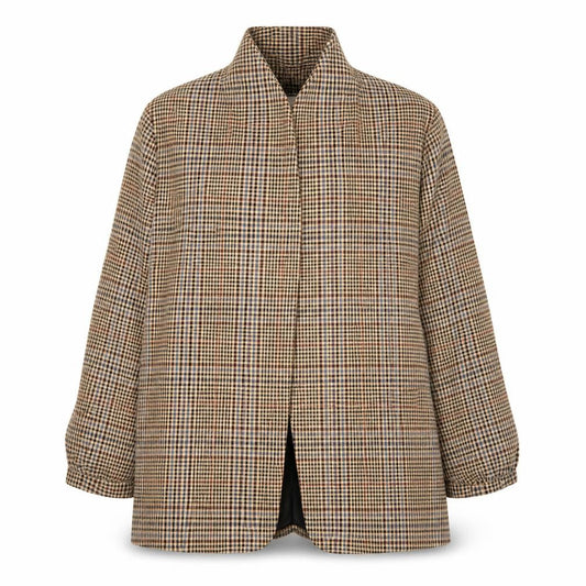 Front view of Tu Woman Petite Brown Check Single-Breasted Blazer, size 18