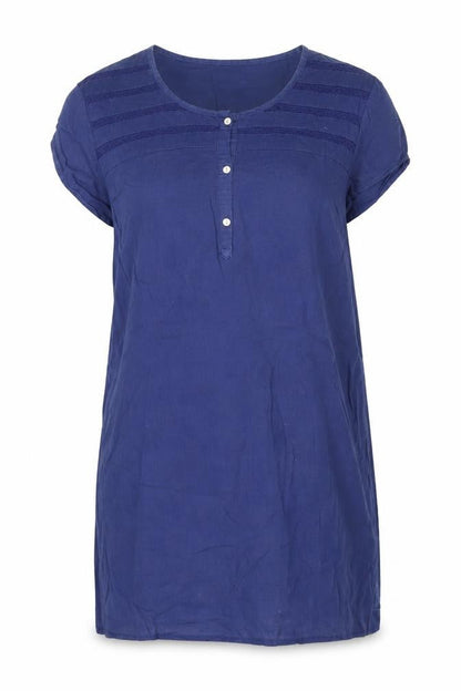 Anne Weyburn Women's Blue Cotton Tunic Blouse Size 16