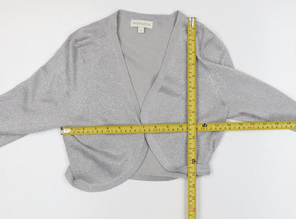 Monsoon Women's Silver Knit Cardigan S V-Neck Glitter Party Style