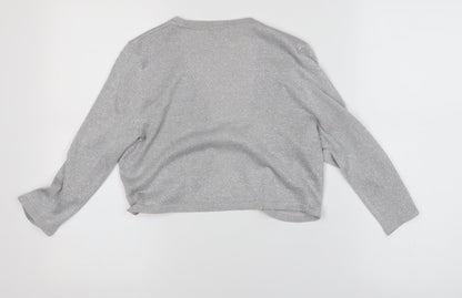 Monsoon Women's Silver Knit Cardigan S V-Neck Glitter Party Style