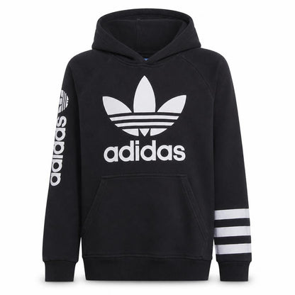 Adidas Boys Black Hoodie 13–14Y Pullover Cotton Blend Graphic Print