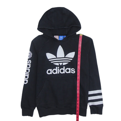 Adidas Boys Black Hoodie 13–14Y Pullover Cotton Blend Graphic Print