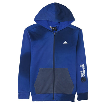 Adidas Boys Blue Full Zip Hoodie 14 Years Cotton Blend Sportswear